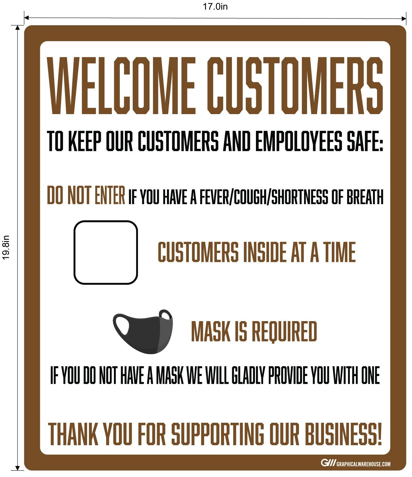 "Customer Capacity, Mask Required" Adhesive Durable Vinyl Decal- Various Sizes Available