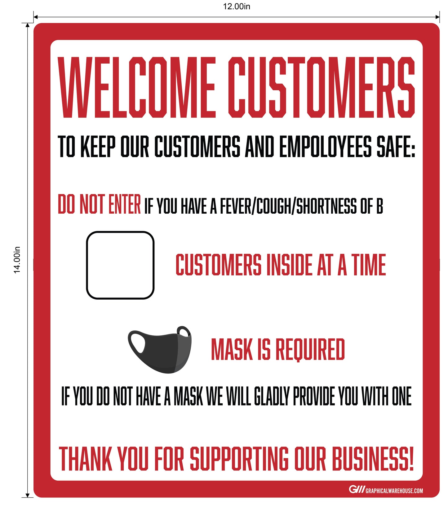 "Customer Capacity, Mask Required" Adhesive Durable Vinyl Decal- Various Sizes Available