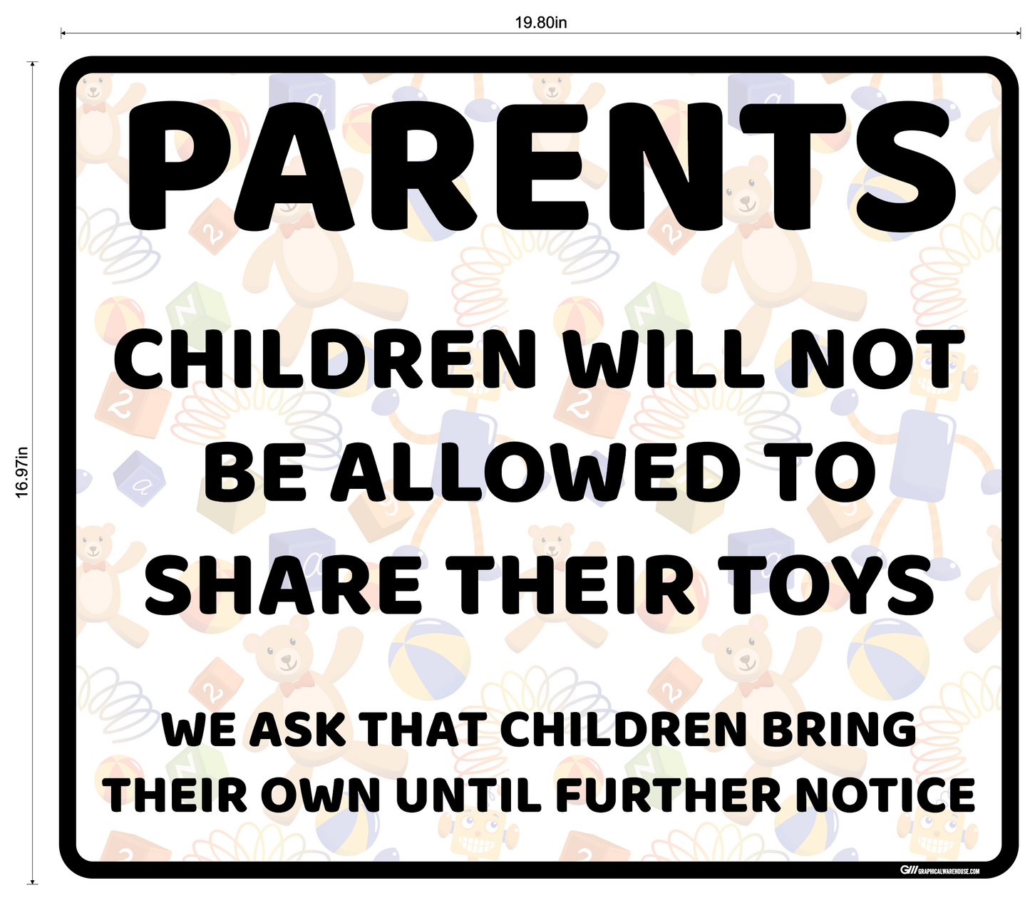 "Daycare, Not Sharing Toys" Adhesive Durable Vinyl Decal- Various Sizes/Colors Available