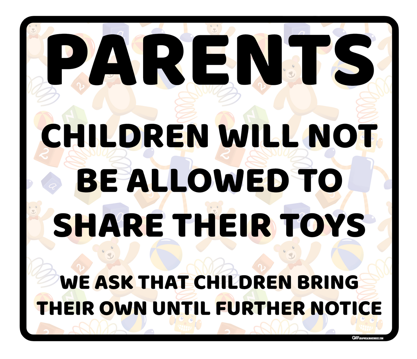 "Daycare, Not Sharing Toys" Adhesive Durable Vinyl Decal- Various Sizes/Colors Available