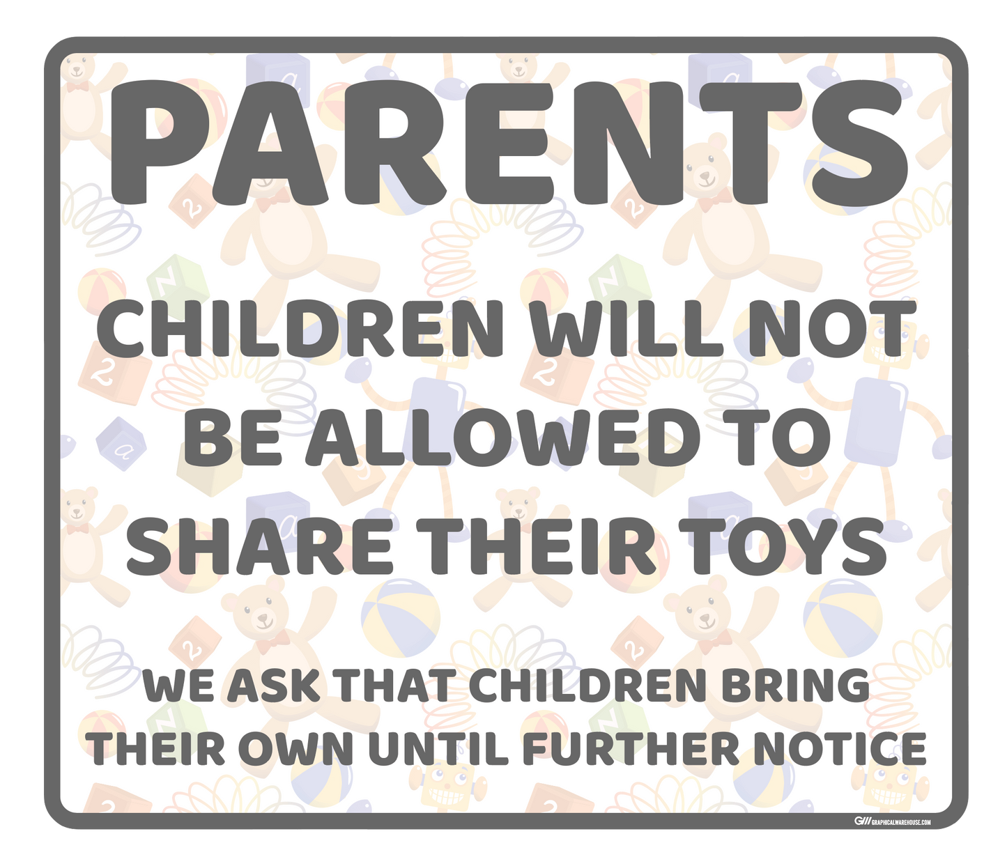 "Daycare, Not Sharing Toys" Adhesive Durable Vinyl Decal- Various Sizes/Colors Available
