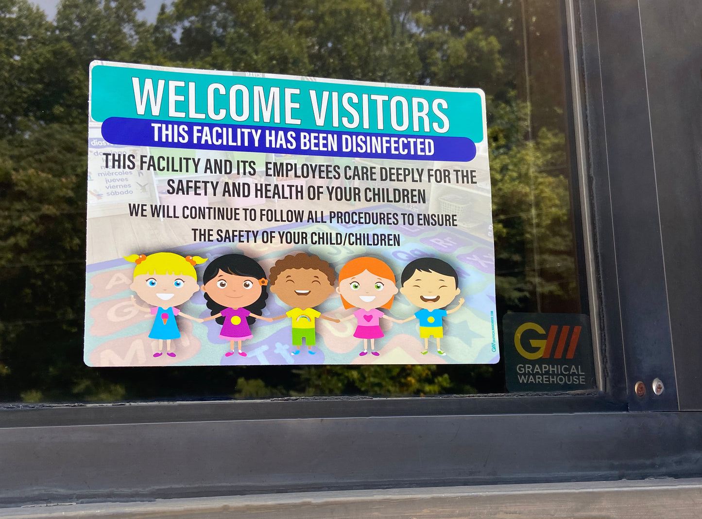 "Day Care Facility Disinfected" Adhesive Durable Vinyl Decal- 11x8"