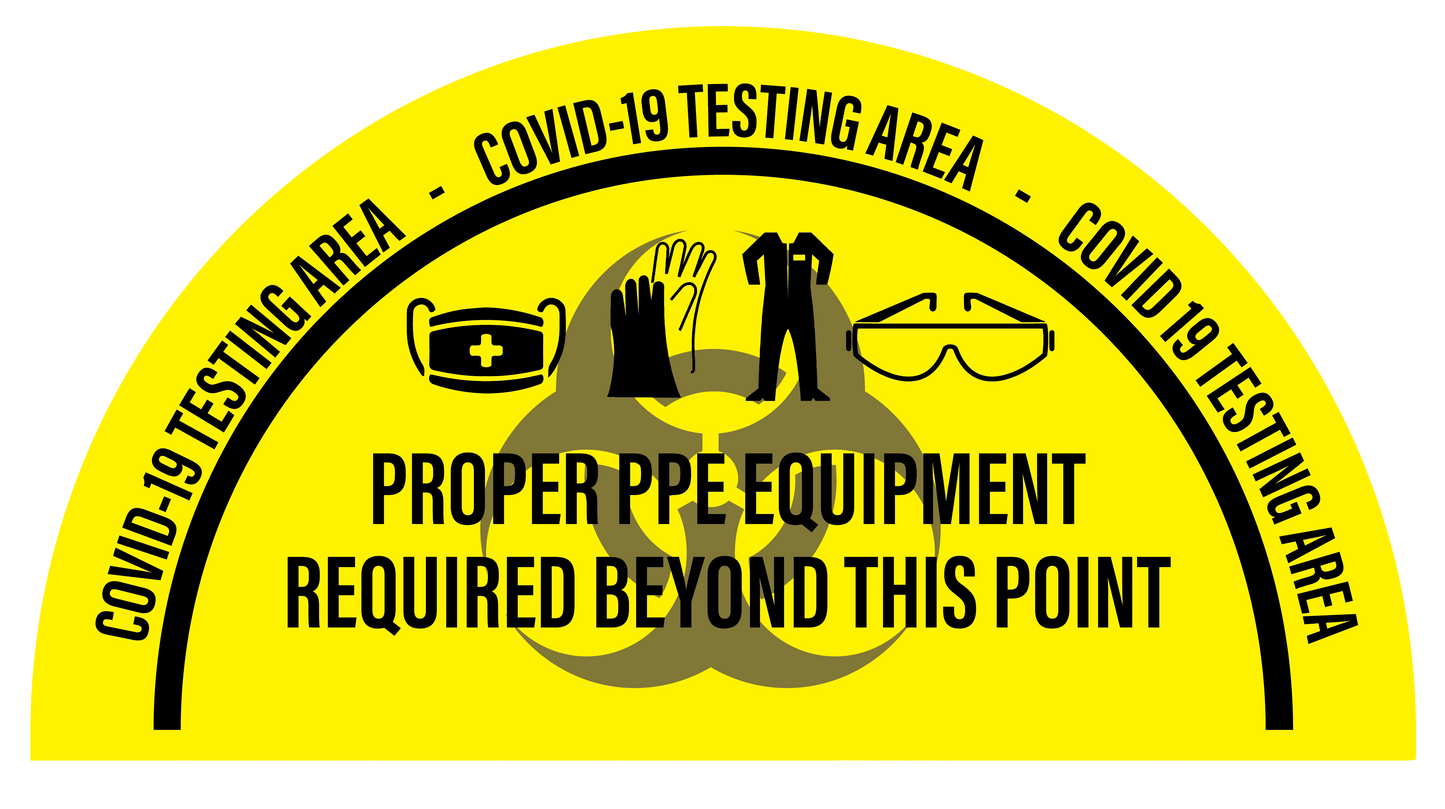 "COVID-19 Testing Area, PPE Required Beyond This Point" Full Open Door Swing- Durable Matte Laminated Vinyl Floor Sign- 34x68"