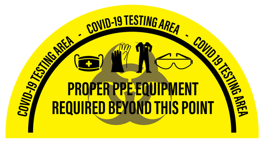 "COVID-19 Testing Area, PPE Required Beyond This Point" Full Open Door Swing- Durable Matte Laminated Vinyl Floor Sign- 34x68"