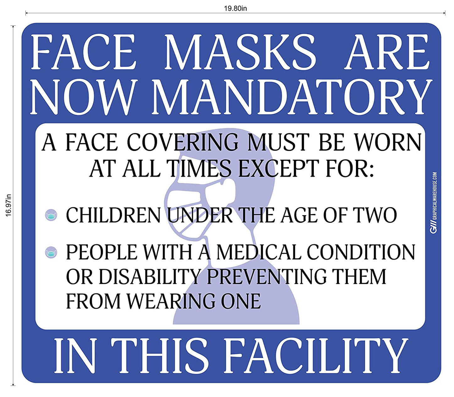 "Face Masks Are Now Mandatory In This Facility" Adhesive Durable Vinyl Decal- Various Sizes/Colors Available