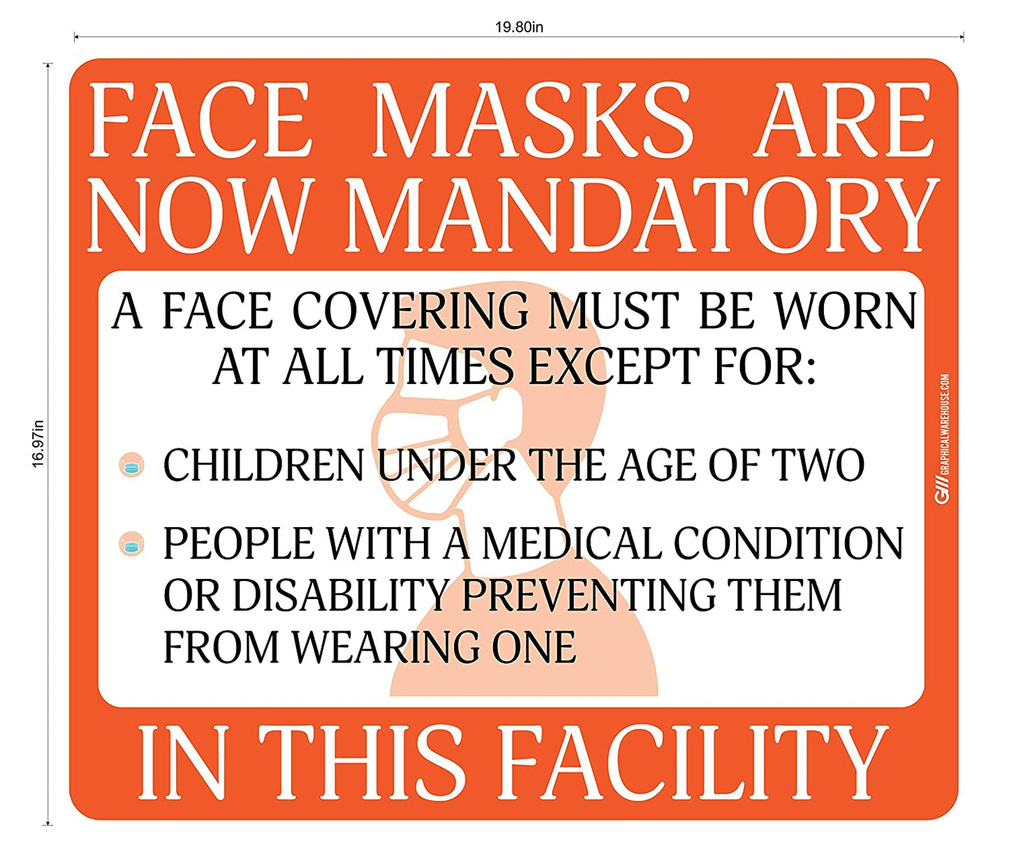 "Face Masks Are Now Mandatory In This Facility" Adhesive Durable Vinyl Decal- Various Sizes/Colors Available