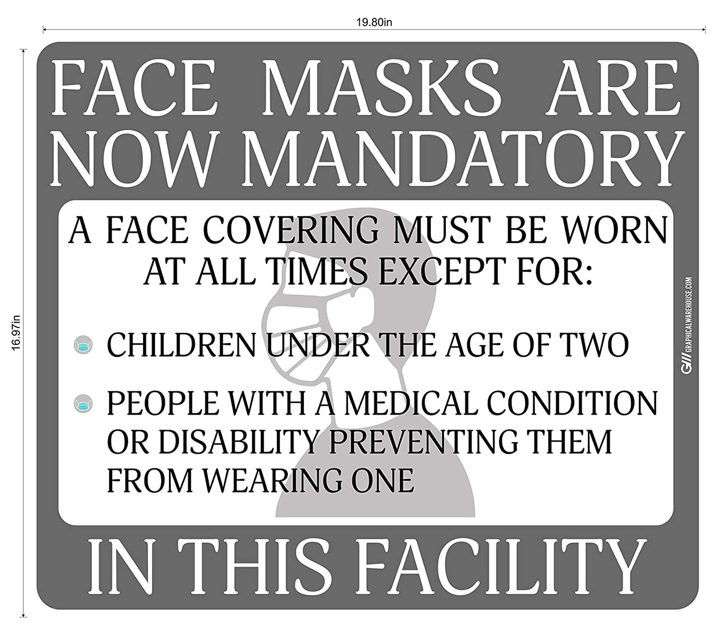 "Face Masks Are Now Mandatory In This Facility" Adhesive Durable Vinyl Decal- Various Sizes/Colors Available