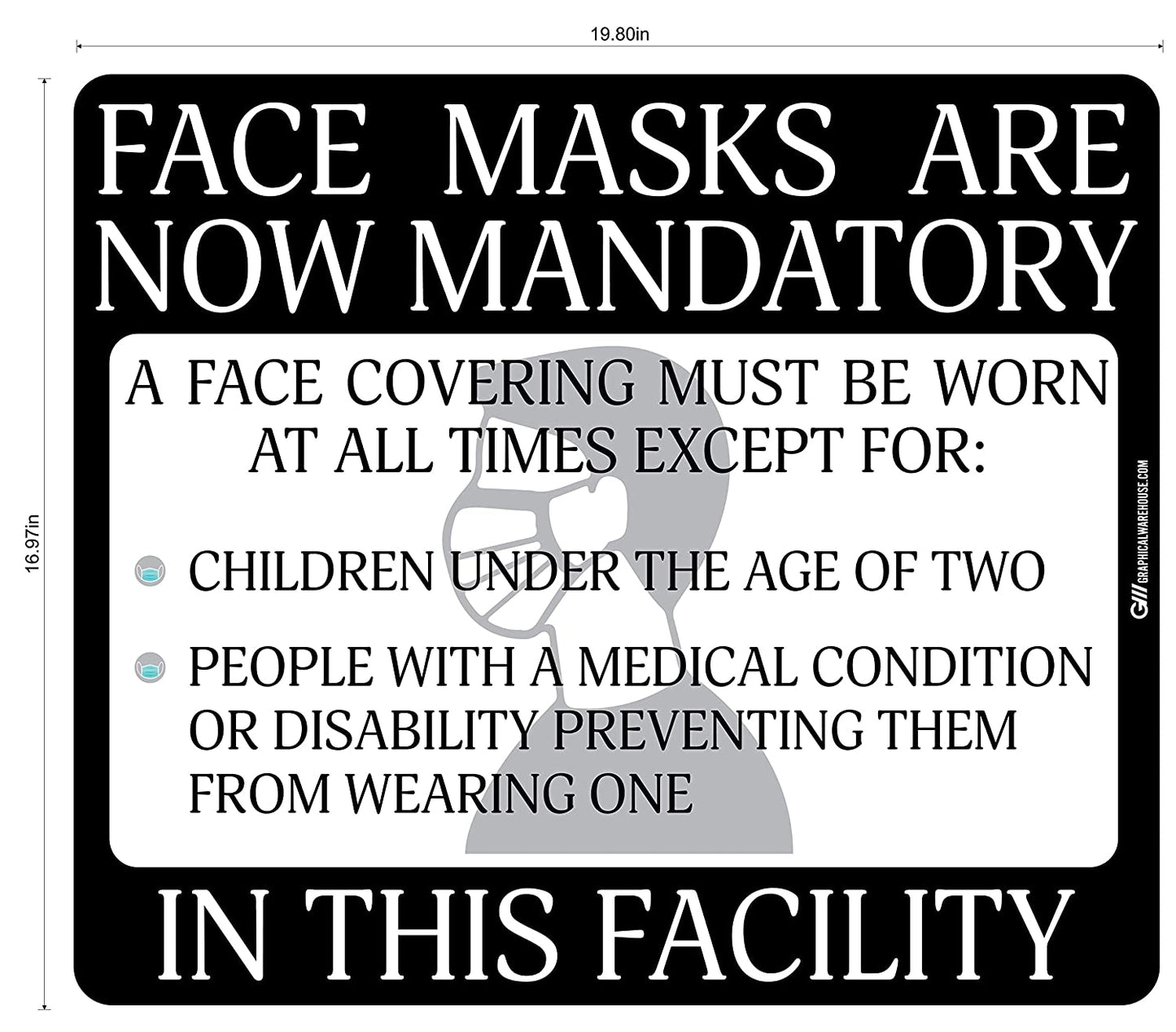 "Face Masks Are Now Mandatory In This Facility" Adhesive Durable Vinyl Decal- Various Sizes/Colors Available
