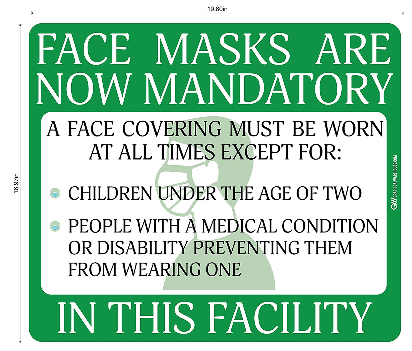 "Face Masks Are Now Mandatory In This Facility" Adhesive Durable Vinyl Decal- Various Sizes/Colors Available