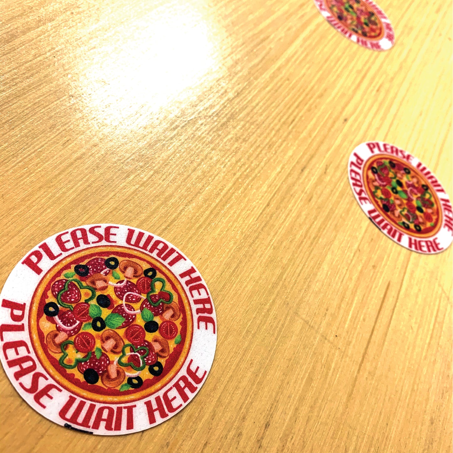 Food Themed Social Distancing Floor Place Marker- Durable Matte Laminated Vinyl Floor Sign, Pack of 10- Various Styles Available