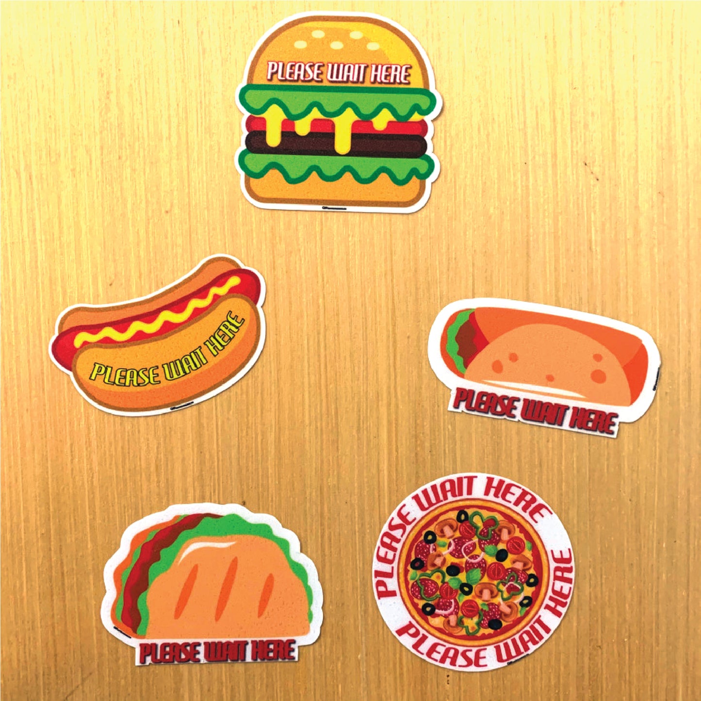 Food Themed Social Distancing Floor Place Marker- Durable Matte Laminated Vinyl Floor Sign, Pack of 10- Various Styles Available