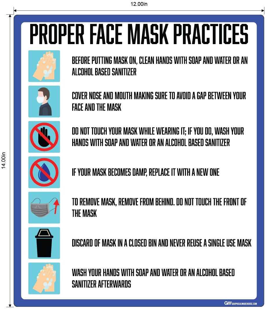 "Proper Face Mask Practices" Adhesive Durable Vinyl Decal- Various Sizes Available