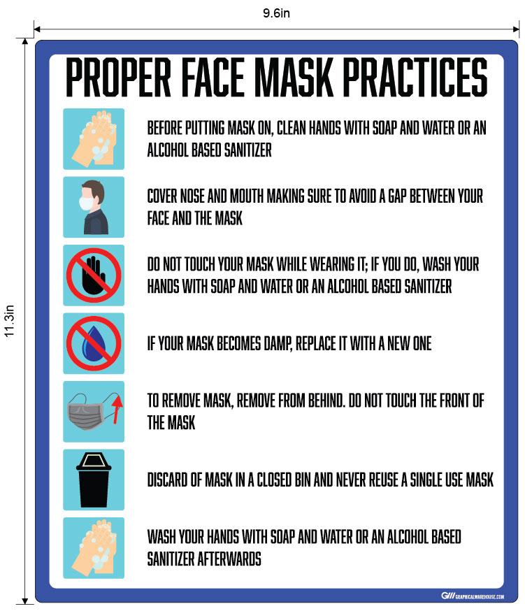 "Proper Face Mask Practices" Adhesive Durable Vinyl Decal- Various Sizes Available