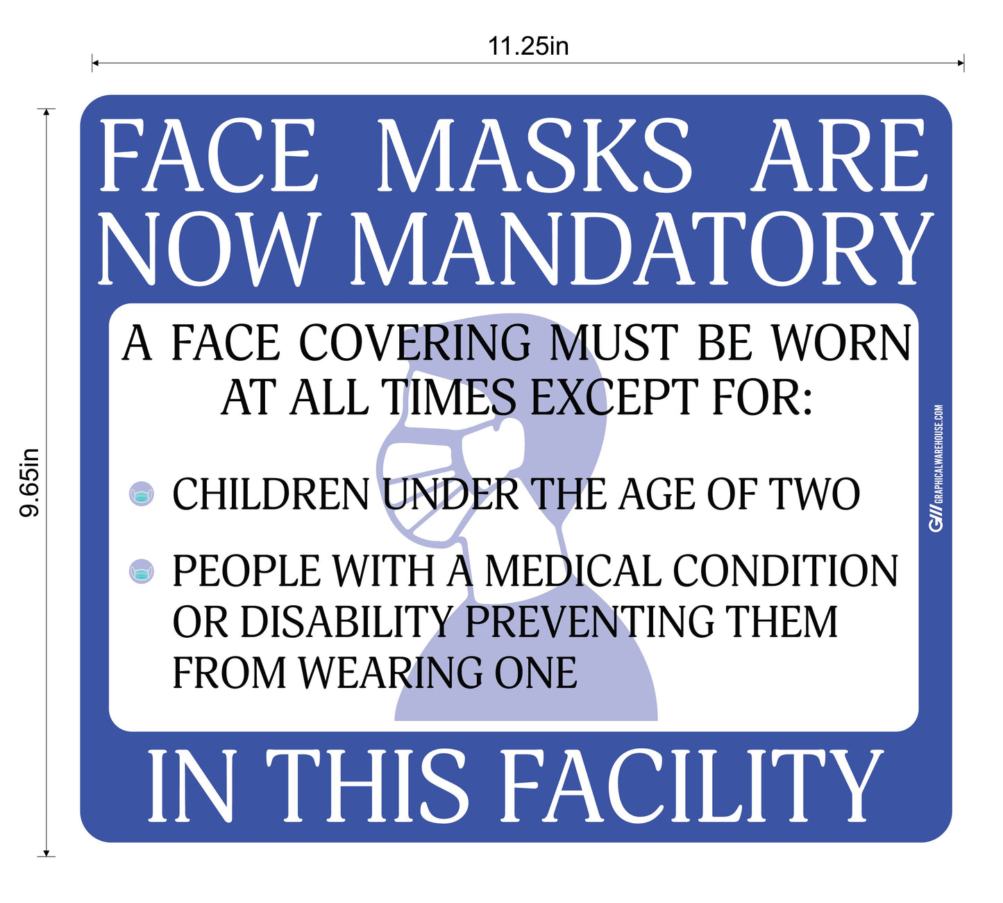 "Face Masks Are Now Mandatory In This Facility" Adhesive Durable Vinyl Decal- Various Sizes/Colors Available