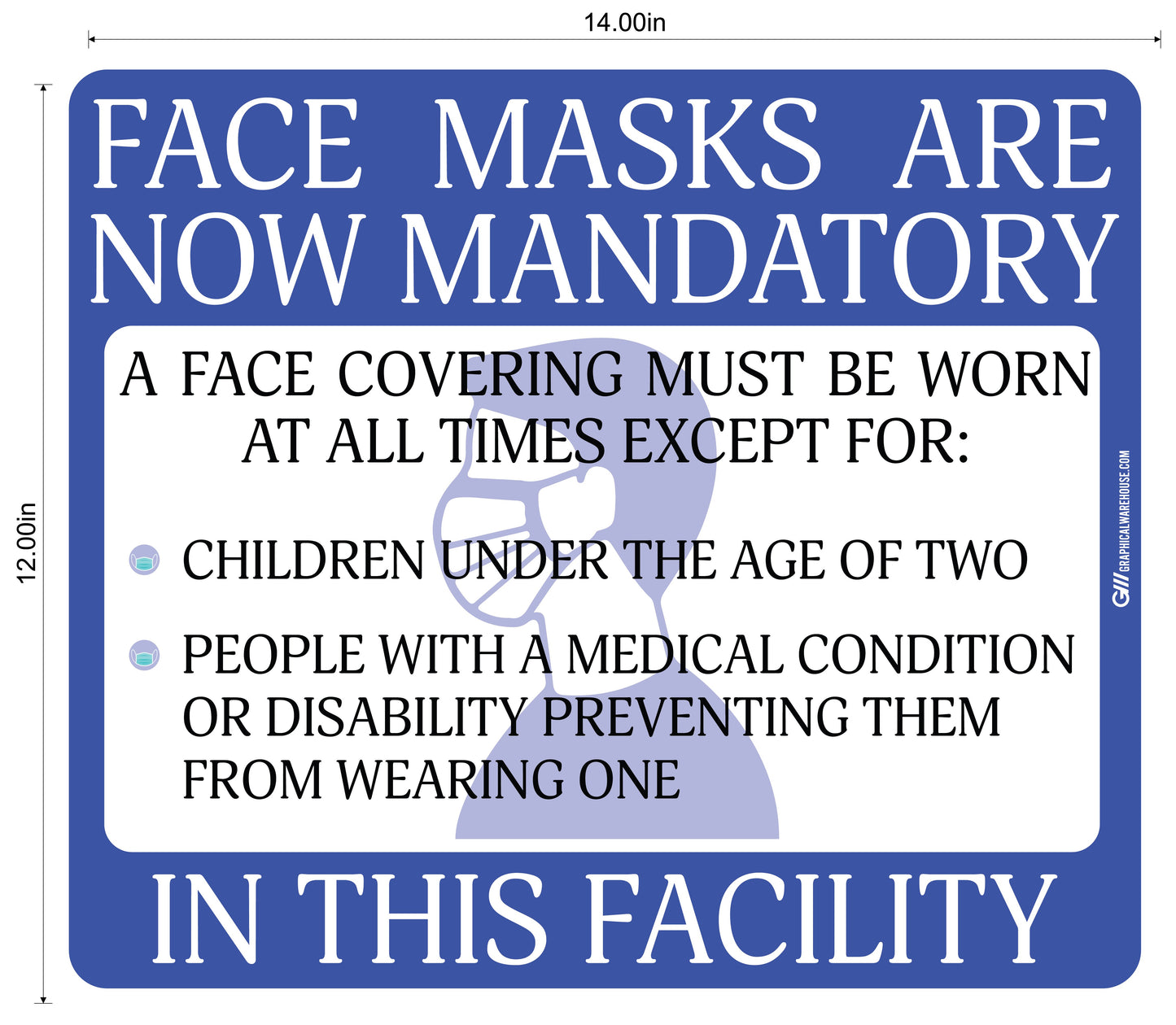 "Face Masks Are Now Mandatory In This Facility" Adhesive Durable Vinyl Decal- Various Sizes/Colors Available