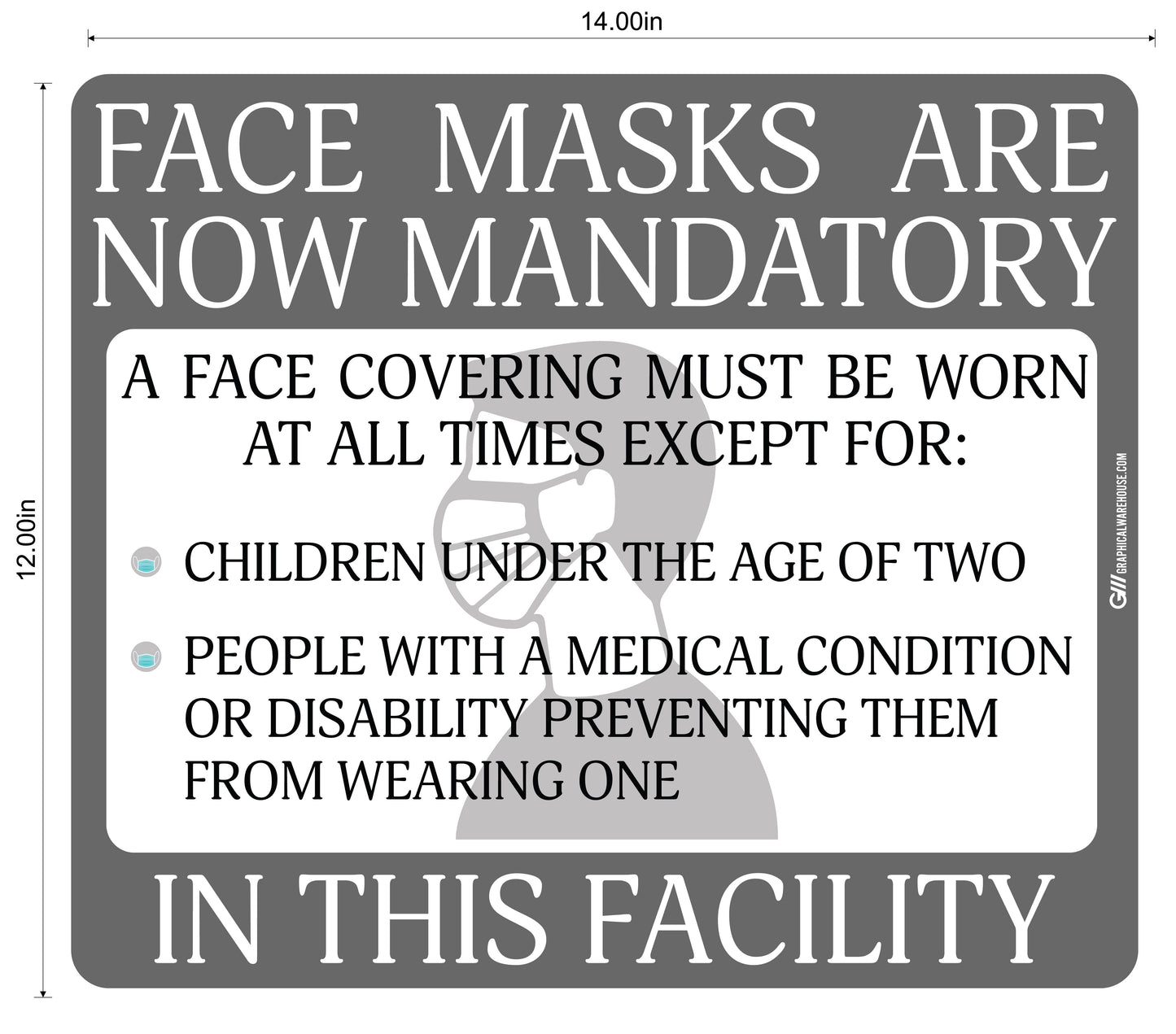 "Face Masks Are Now Mandatory In This Facility" Adhesive Durable Vinyl Decal- Various Sizes/Colors Available