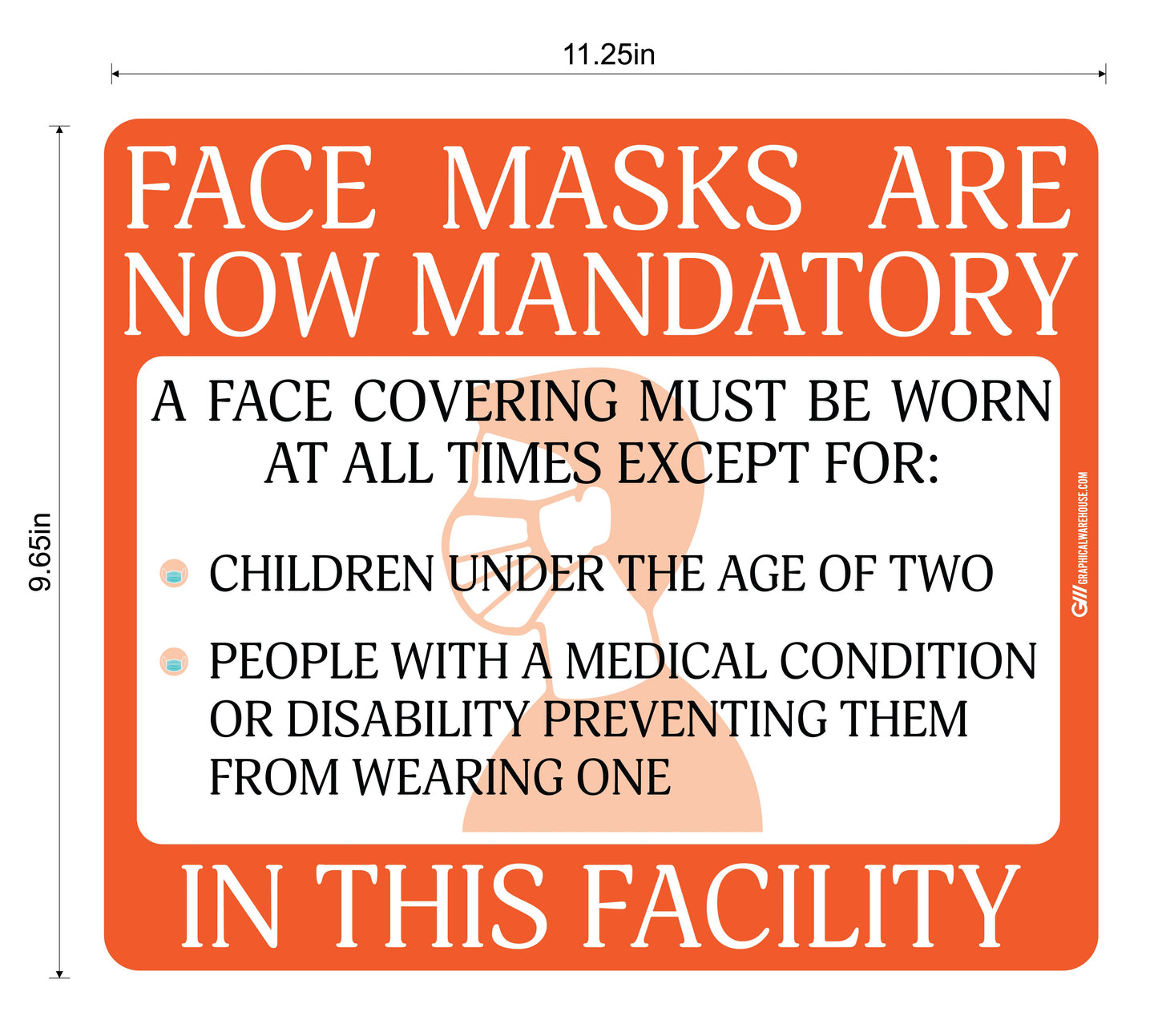 "Face Masks Are Now Mandatory In This Facility" Adhesive Durable Vinyl Decal- Various Sizes/Colors Available