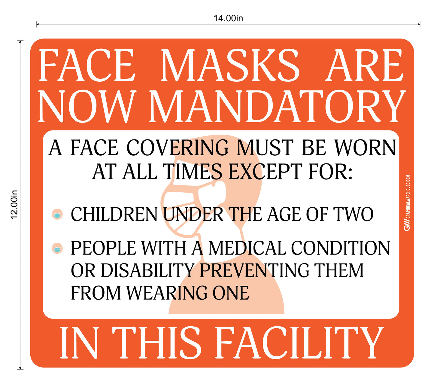 "Face Masks Are Now Mandatory In This Facility" Adhesive Durable Vinyl Decal- Various Sizes/Colors Available