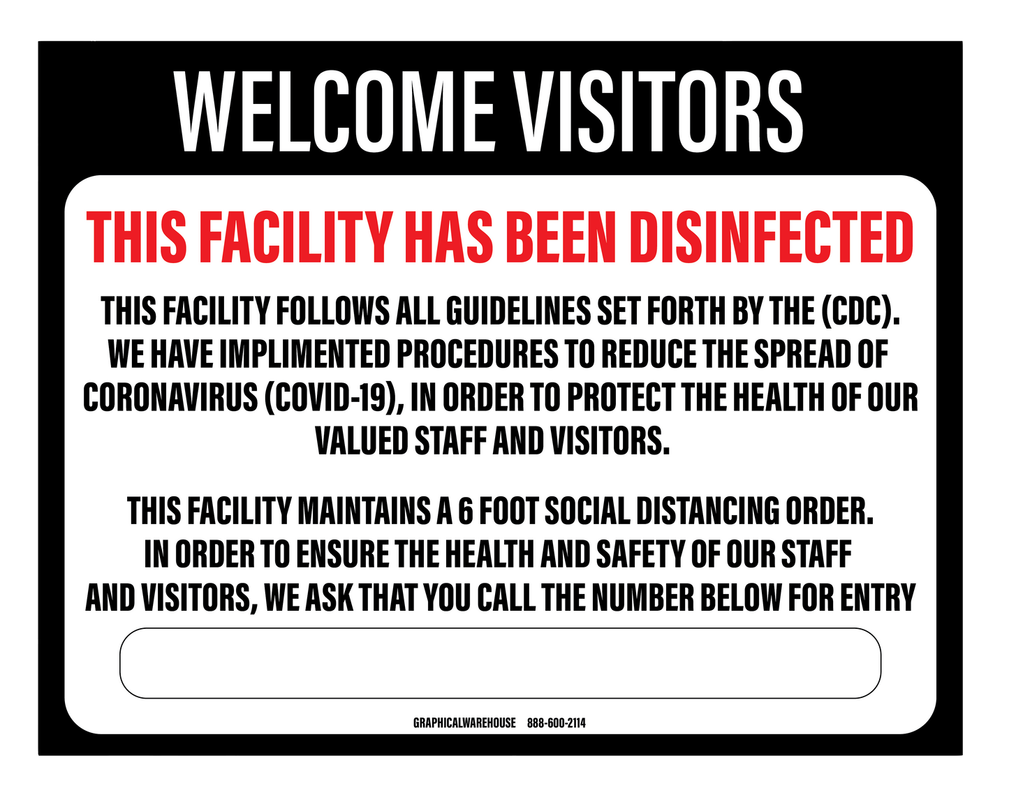 "Facility Disinfected" Adhesive Durable Vinyl Decal- Available in English and Spanish- 11x8.5"