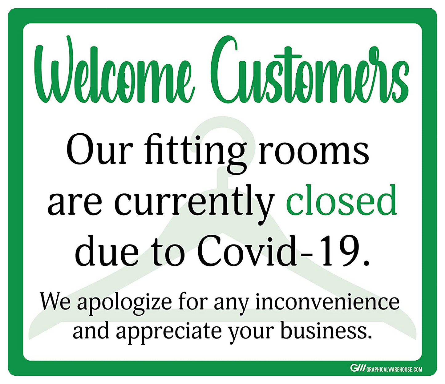 "Fitting Rooms Closed" Adhesive Durable Vinyl Decal- Various Sizes/Colors Available