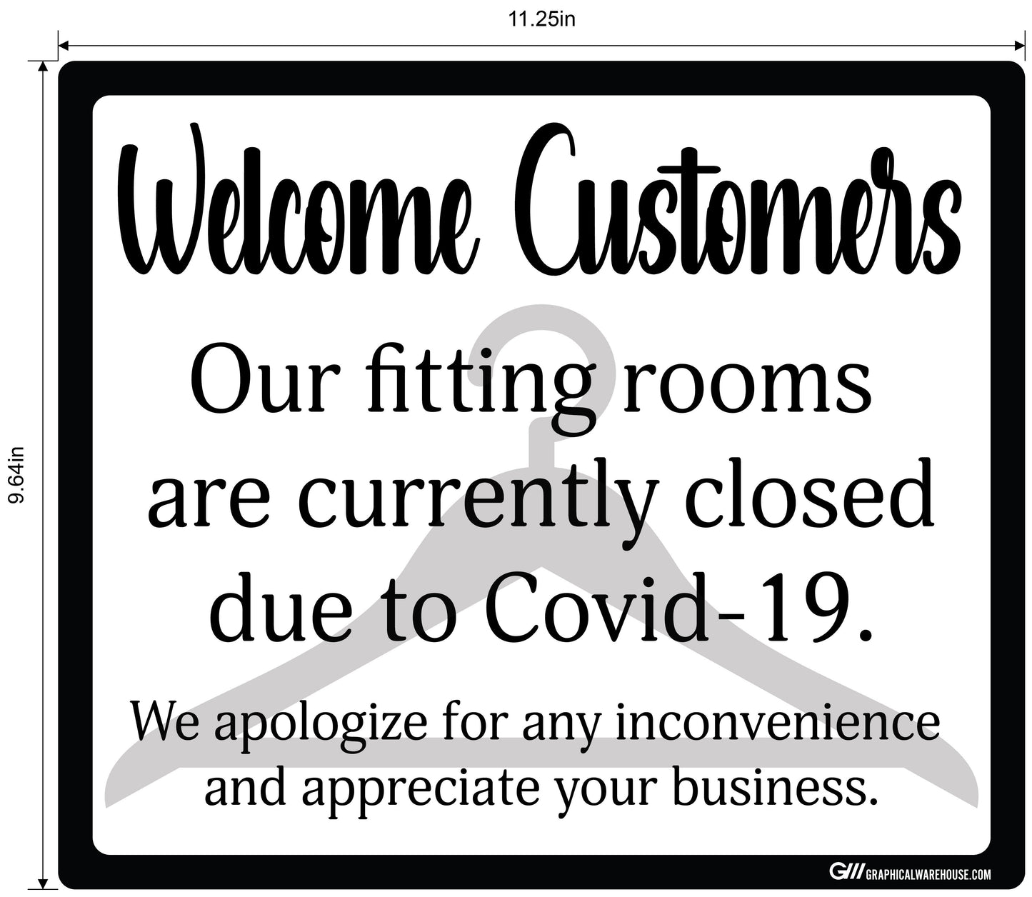 "Fitting Rooms Closed" Adhesive Durable Vinyl Decal- Various Sizes/Colors Available