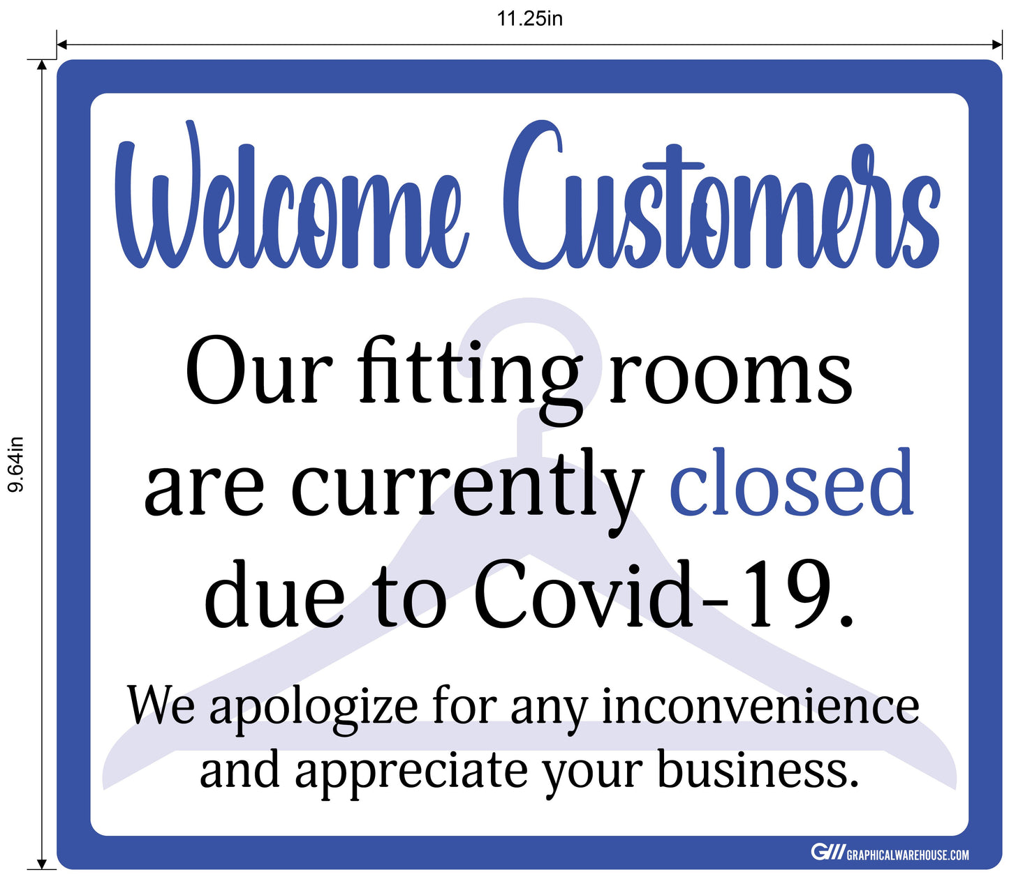 "Fitting Rooms Closed" Adhesive Durable Vinyl Decal- Various Sizes/Colors Available