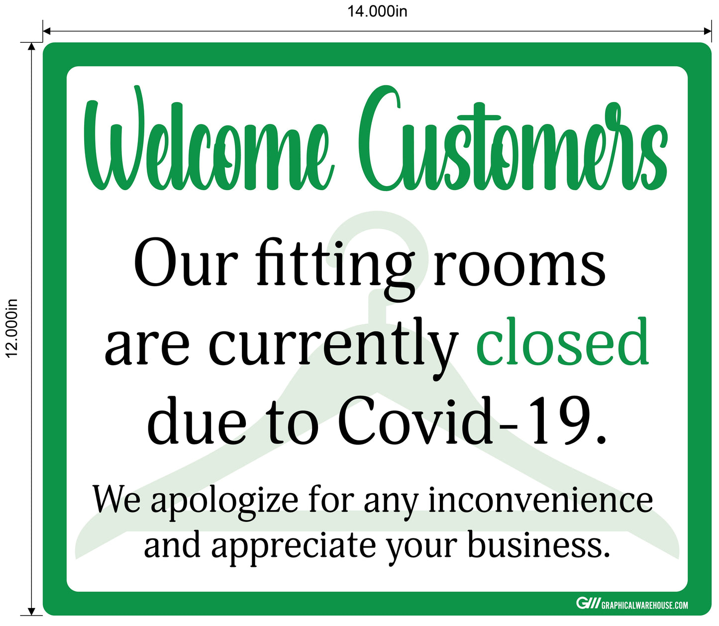 "Fitting Rooms Closed" Adhesive Durable Vinyl Decal- Various Sizes/Colors Available