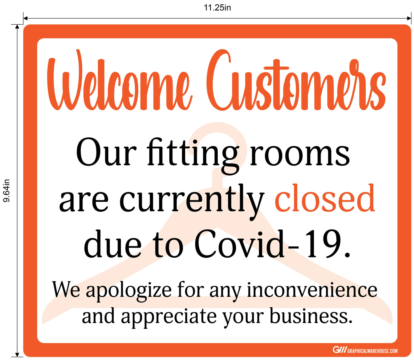 "Fitting Rooms Closed" Adhesive Durable Vinyl Decal- Various Sizes/Colors Available