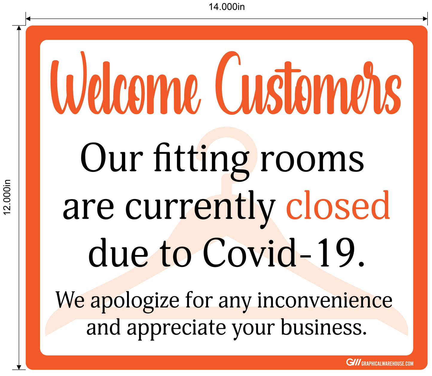 "Fitting Rooms Closed" Adhesive Durable Vinyl Decal- Various Sizes/Colors Available