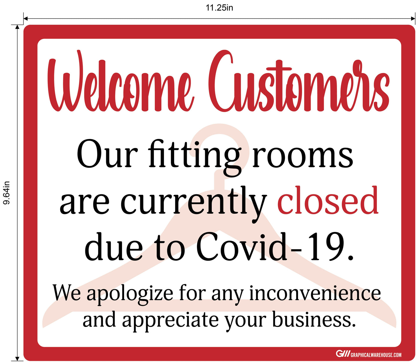 "Fitting Rooms Closed" Adhesive Durable Vinyl Decal- Various Sizes/Colors Available