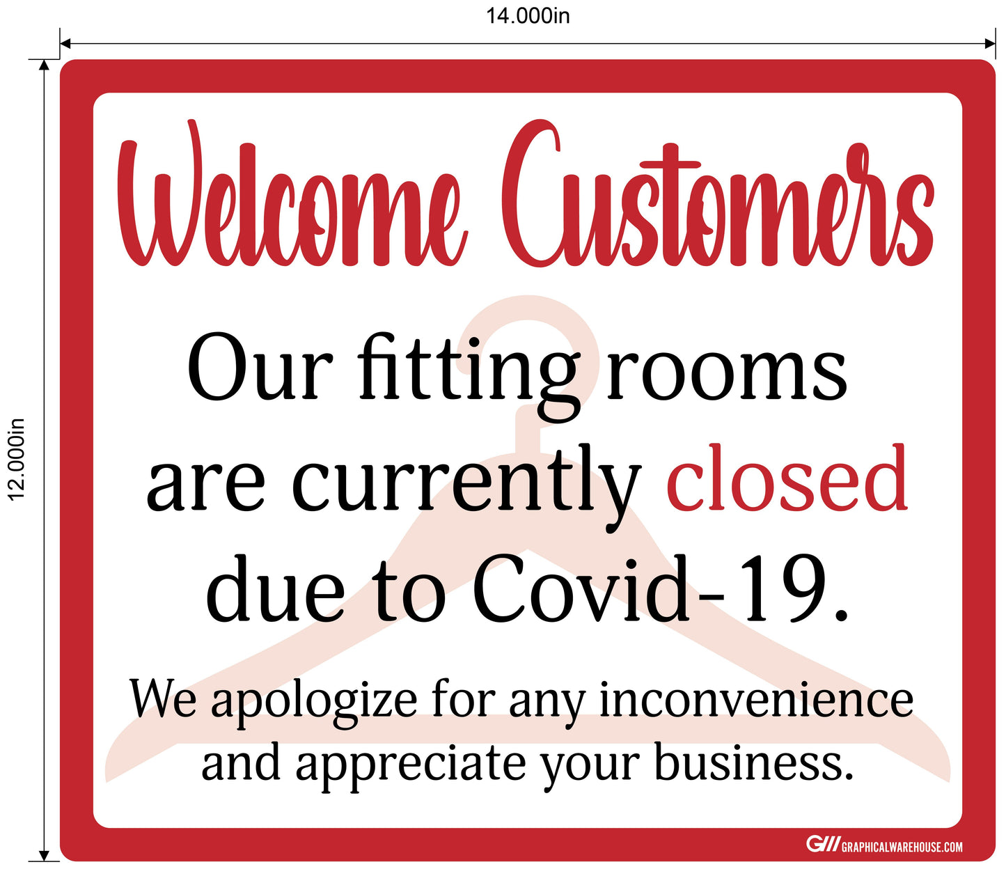 "Fitting Rooms Closed" Adhesive Durable Vinyl Decal- Various Sizes/Colors Available