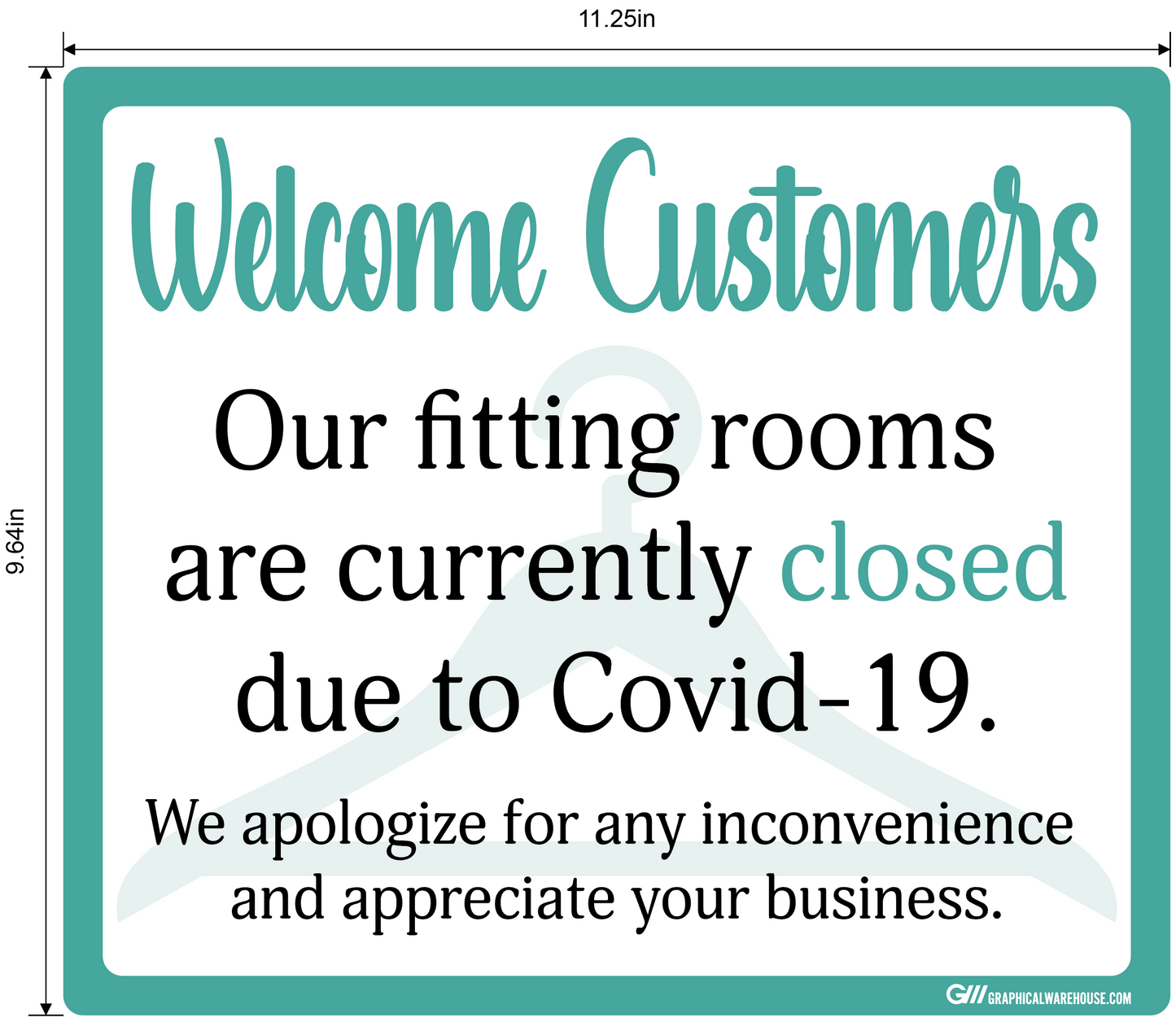 "Fitting Rooms Closed" Adhesive Durable Vinyl Decal- Various Sizes/Colors Available