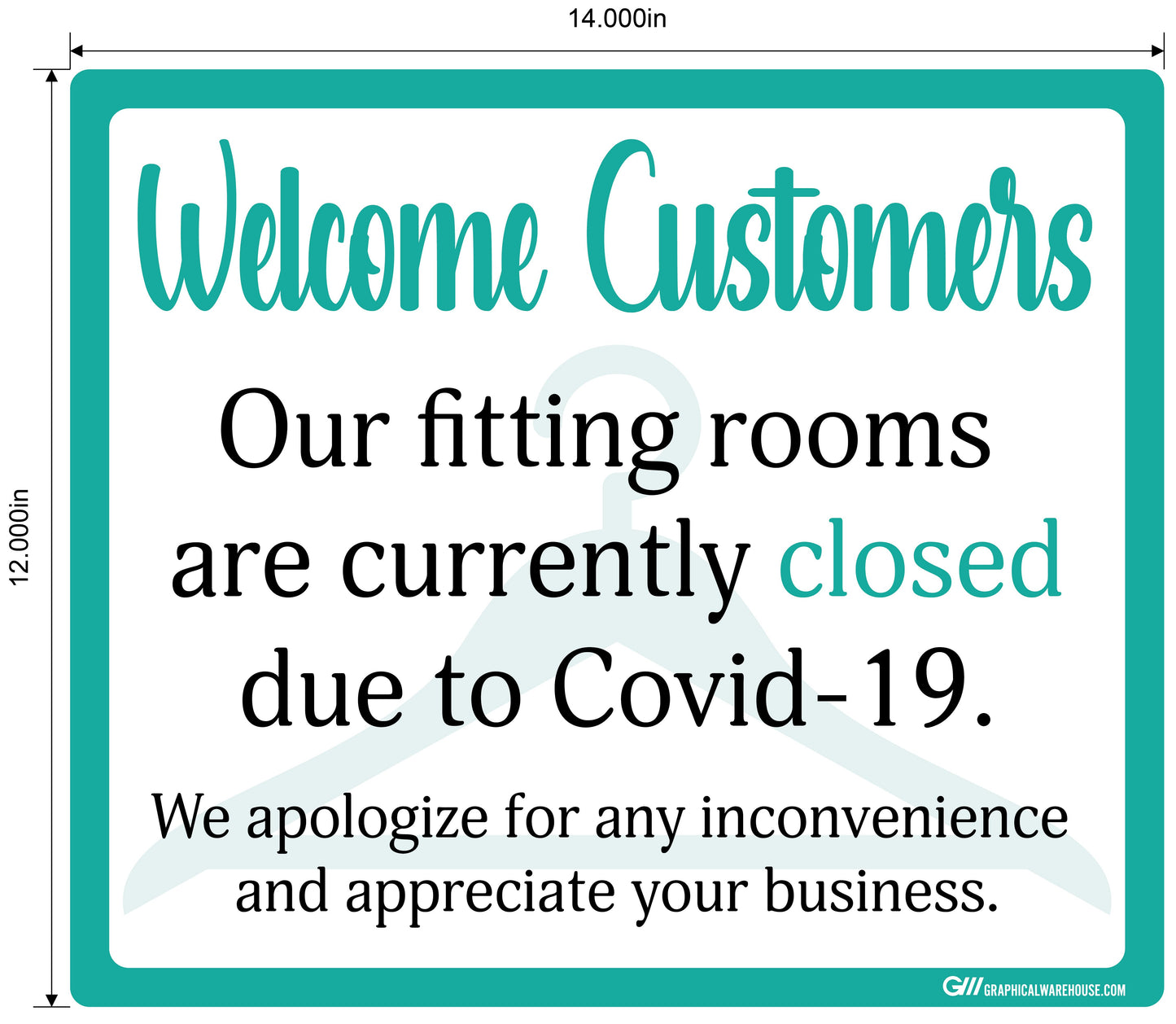 "Fitting Rooms Closed" Adhesive Durable Vinyl Decal- Various Sizes/Colors Available