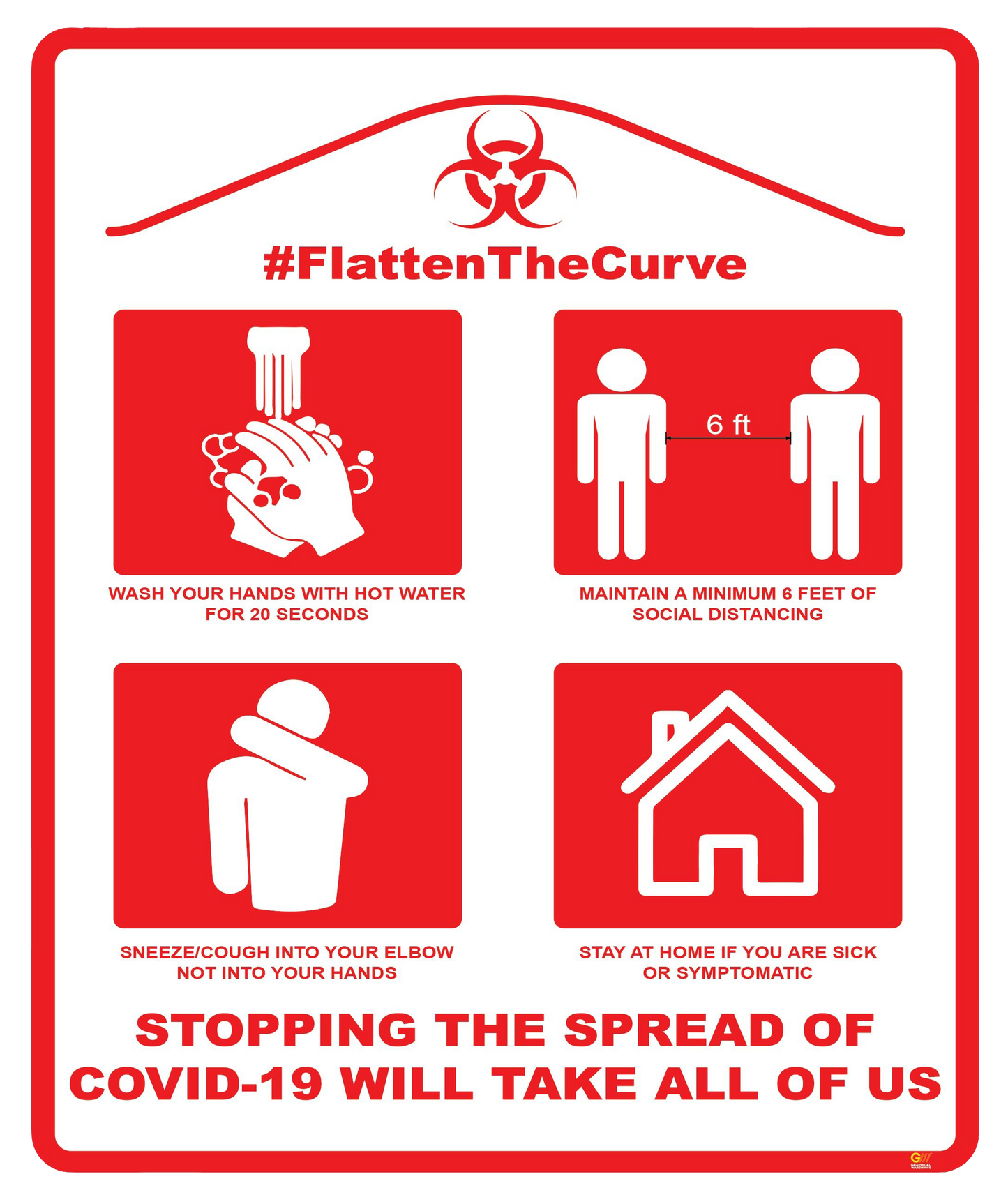 "Flatten The Curve" Adhesive Durable Vinyl Decal- 12x14.5"