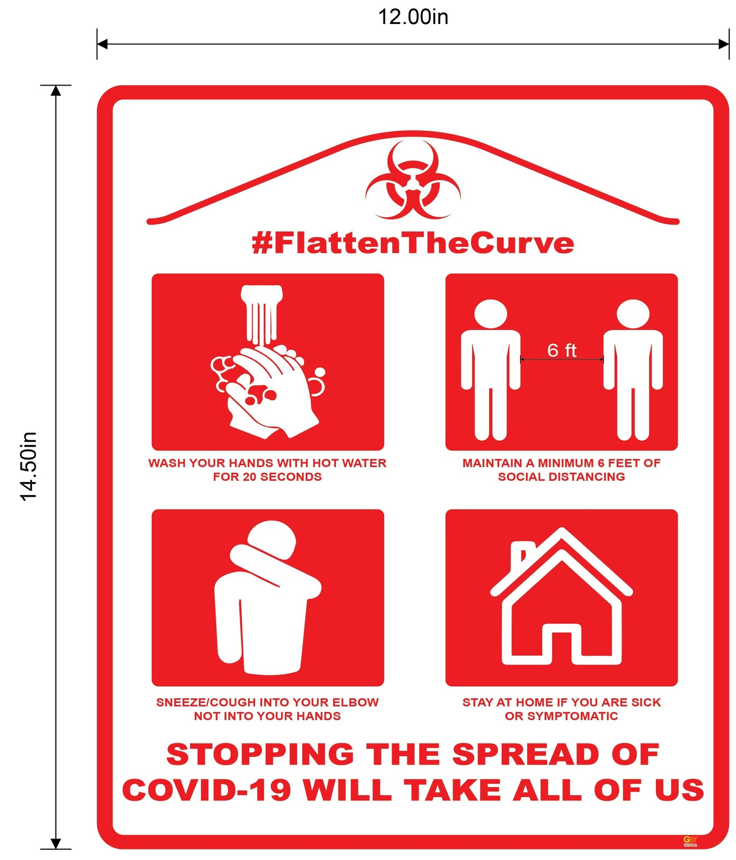 "Flatten The Curve" Adhesive Durable Vinyl Decal- 12x14.5"