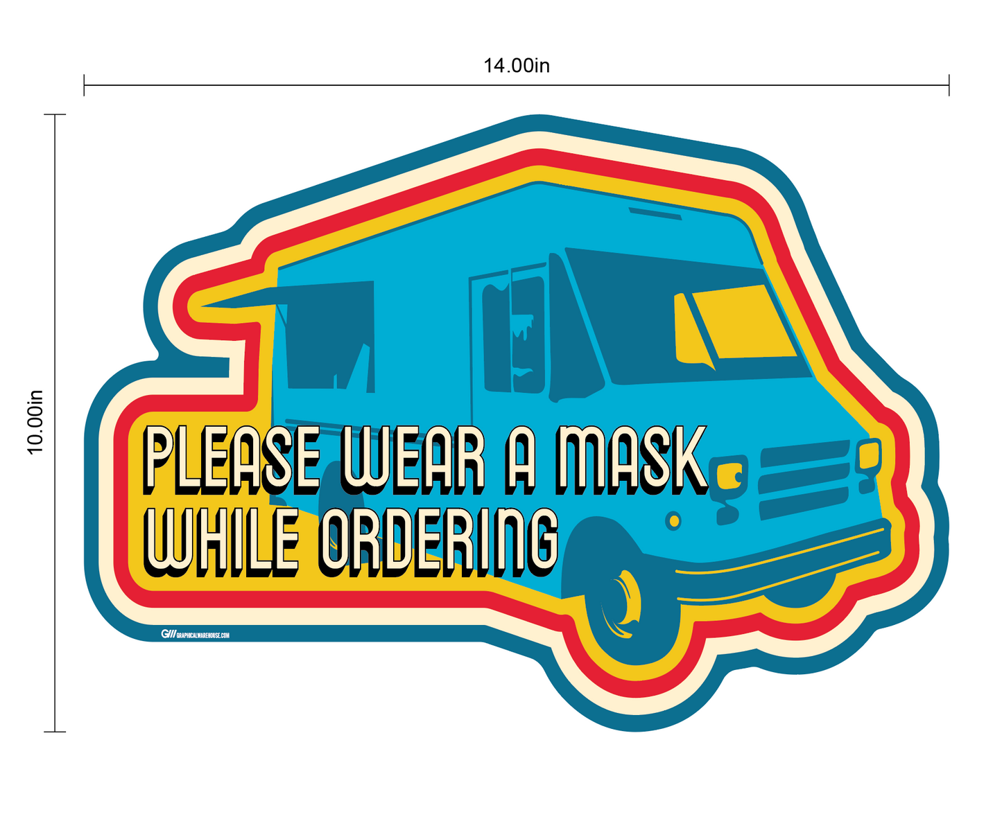"Food Truck, Wear a Mask" Adhesive Durable Vinyl Decal- Various Sizes/Colors Available