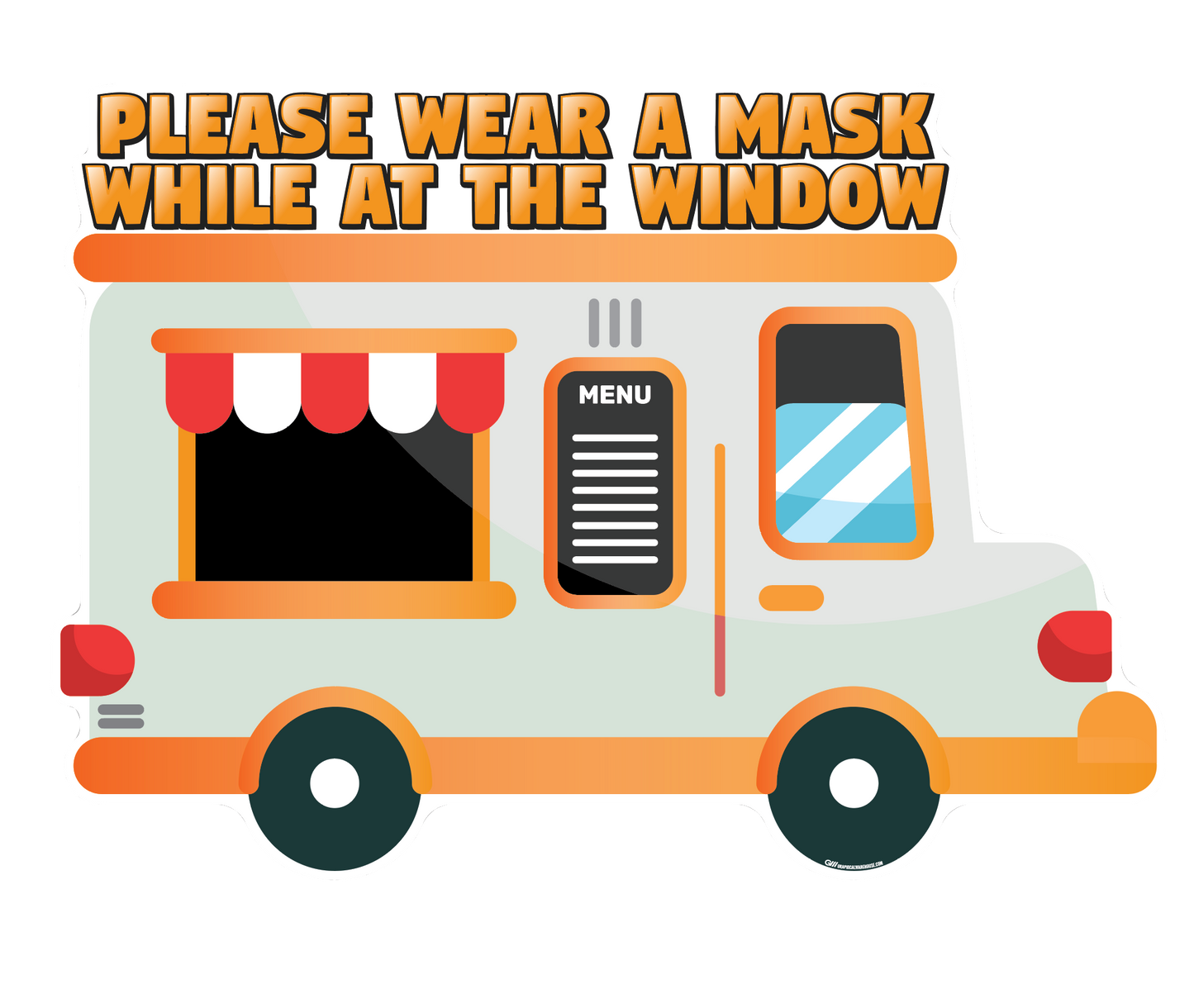 "Food Truck, Wear a Mask" Adhesive Durable Vinyl Decal- Various Sizes/Colors Available