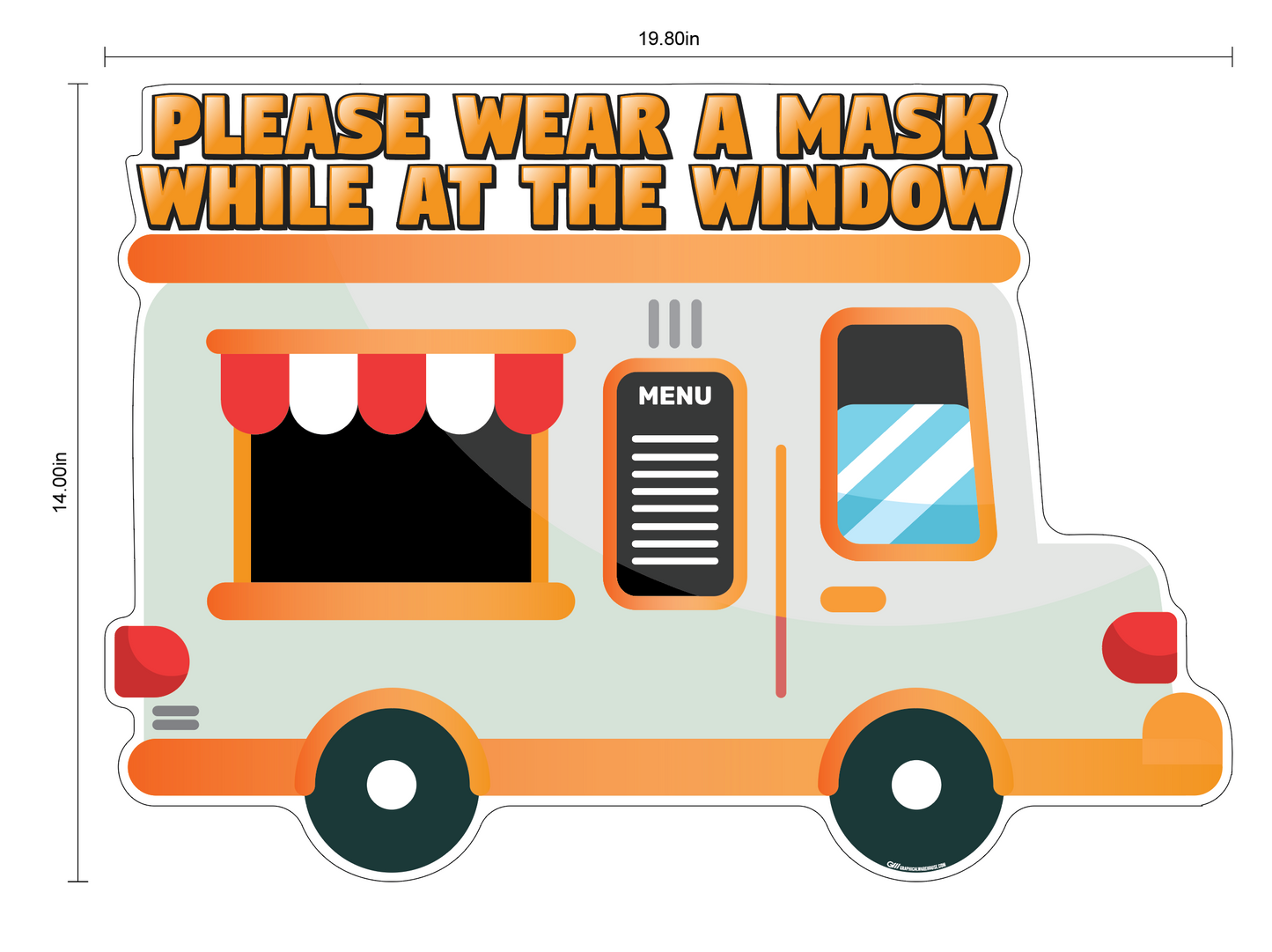 "Food Truck, Wear a Mask" Adhesive Durable Vinyl Decal- Various Sizes/Colors Available