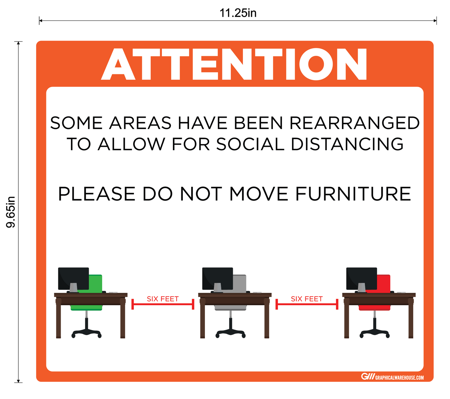 "Furniture Rearranged for Social Distancing" Adhesive Durable Vinyl Decal- Various Sizes/Colors Available