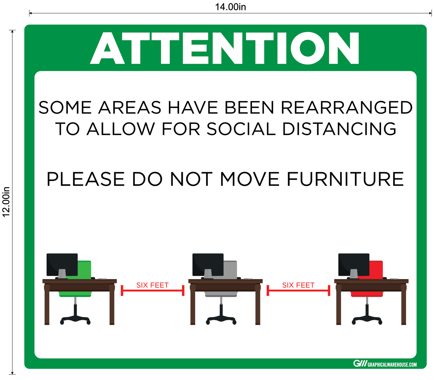 "Furniture Rearranged for Social Distancing" Adhesive Durable Vinyl Decal- Various Sizes/Colors Available