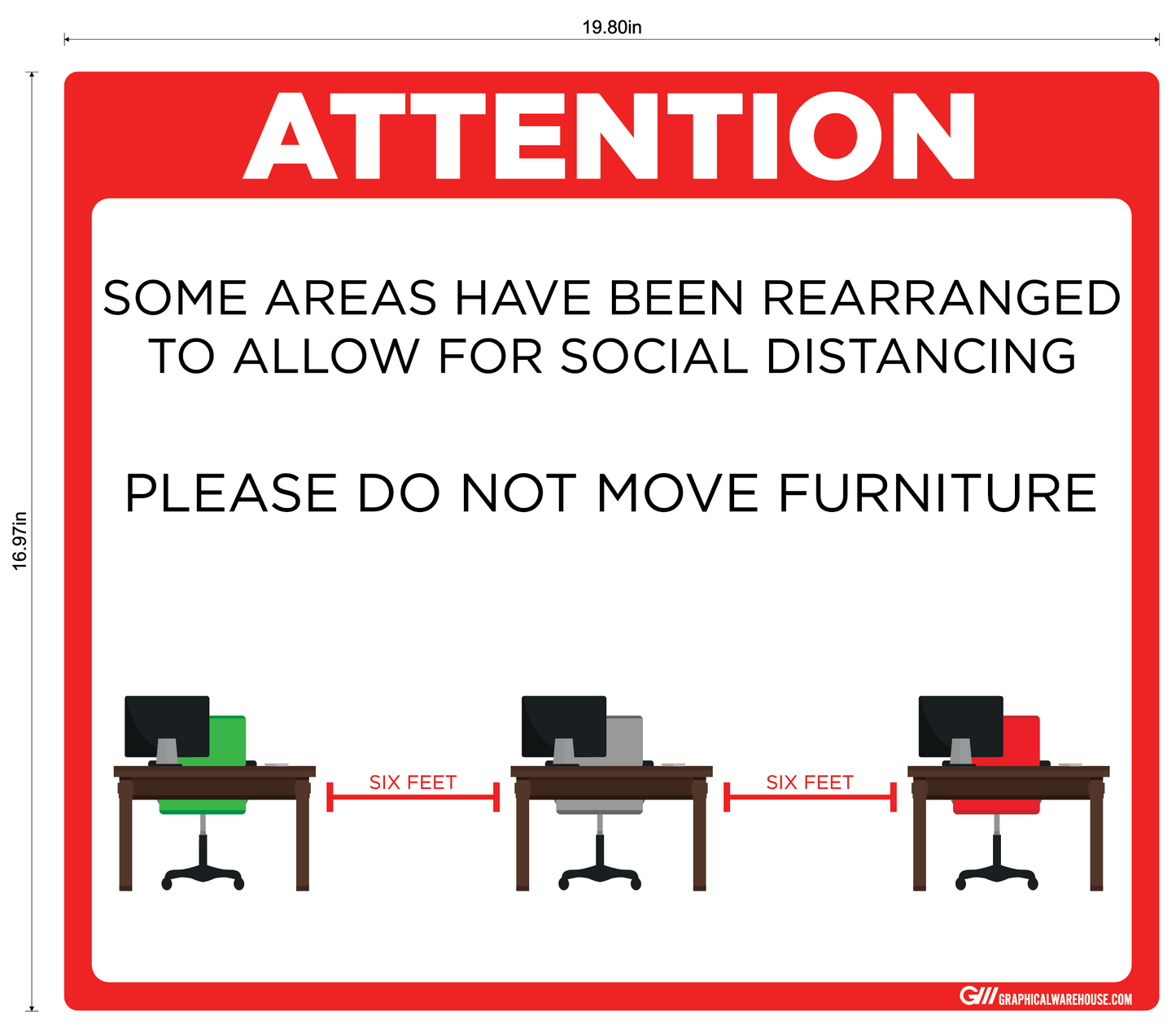 "Furniture Rearranged for Social Distancing" Adhesive Durable Vinyl Decal- Various Sizes/Colors Available
