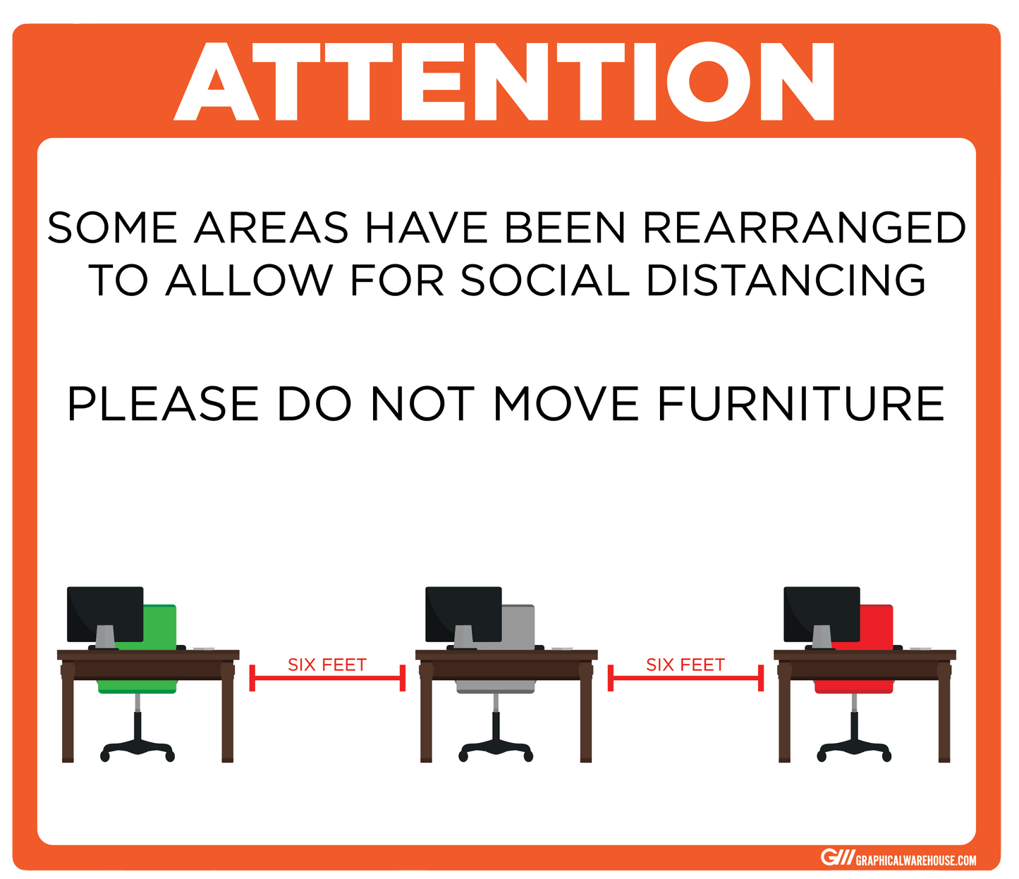 "Furniture Rearranged for Social Distancing" Adhesive Durable Vinyl Decal- Various Sizes/Colors Available