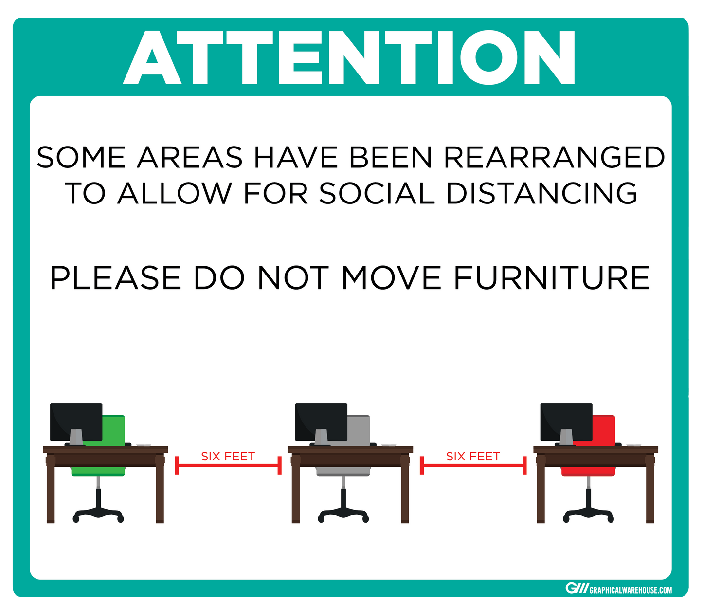 "Furniture Rearranged for Social Distancing" Adhesive Durable Vinyl Decal- Various Sizes/Colors Available