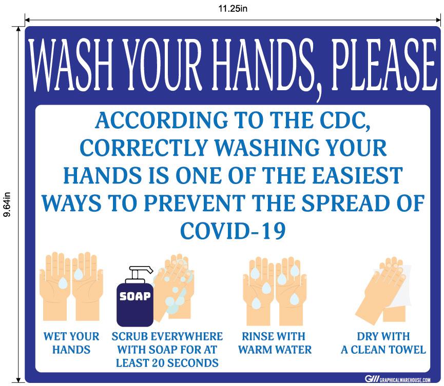 "Wash Your Hands Please" Guidelines, Adhesive Durable Vinyl Decal- Various Sizes/Colors Available