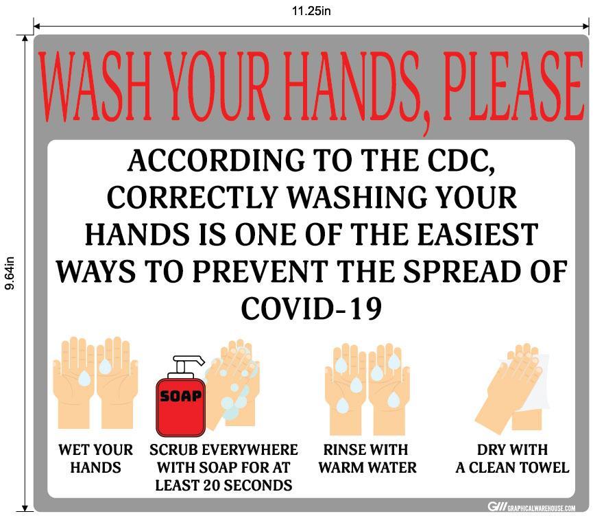 "Wash Your Hands Please" Guidelines, Adhesive Durable Vinyl Decal- Various Sizes/Colors Available