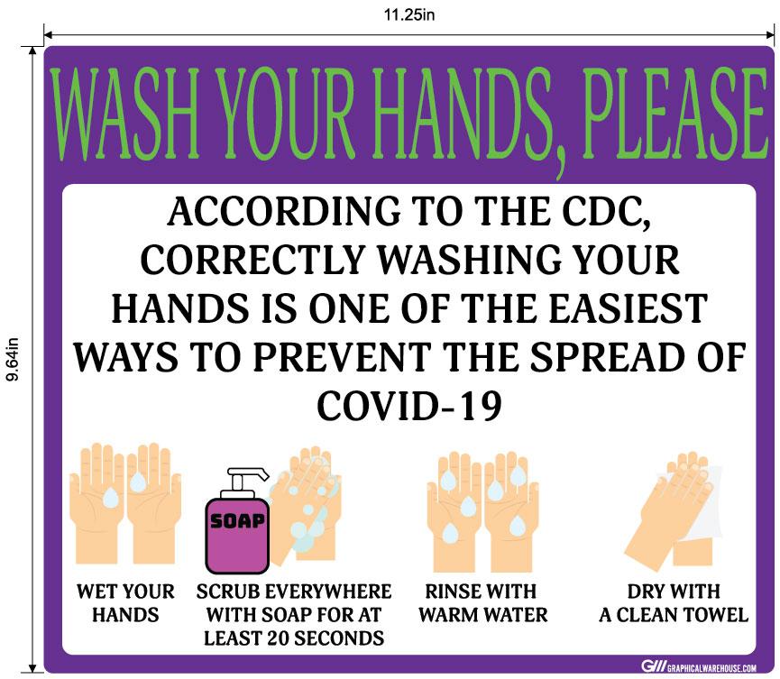 "Wash Your Hands Please" Guidelines, Adhesive Durable Vinyl Decal- Various Sizes/Colors Available