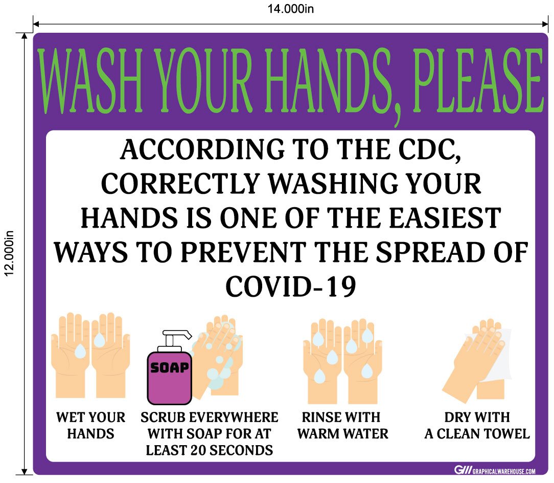 "Wash Your Hands Please" Guidelines, Adhesive Durable Vinyl Decal- Various Sizes/Colors Available