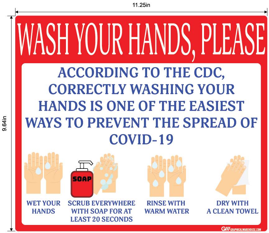 "Wash Your Hands Please" Guidelines, Adhesive Durable Vinyl Decal- Various Sizes/Colors Available