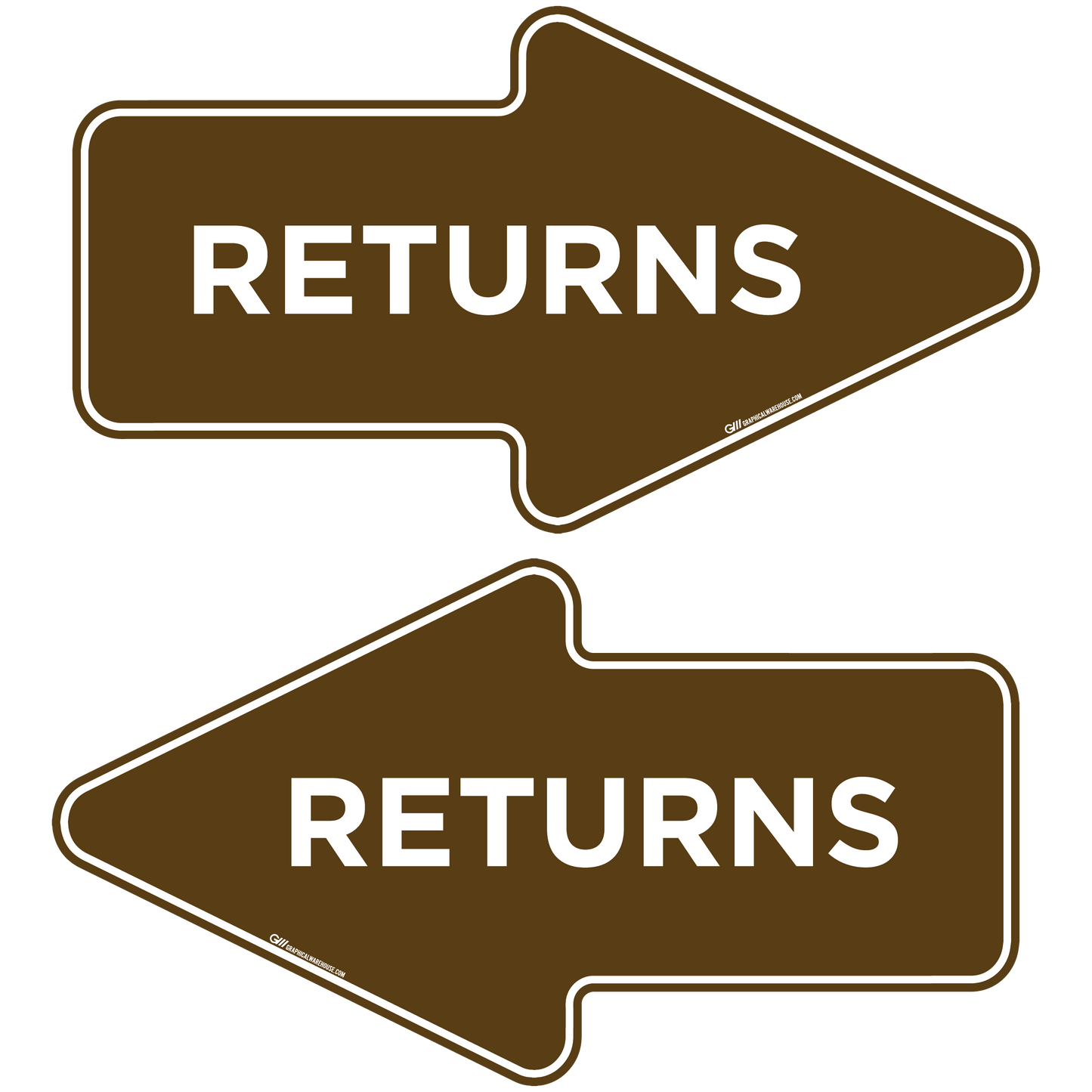 "Returns" Wayfinding Arrows, 10 Pack- Durable Matte Laminated Vinyl Floor Sign- 15.95x8.7"