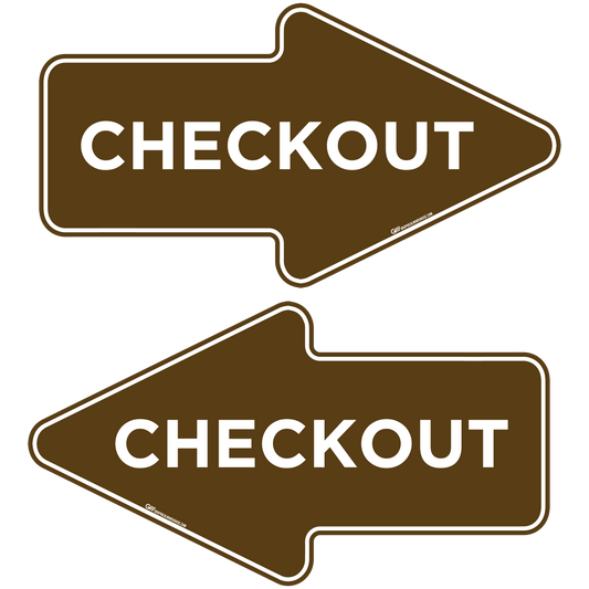 "Checkout" Wayfinding Arrows, 10 Pack- Durable Matte Laminated Vinyl Floor Sign- 15.95x8.7"